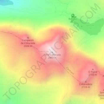 Collarada topographic map, elevation, terrain