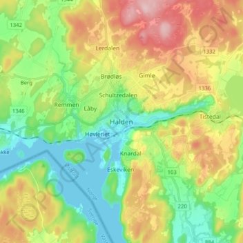 Halden topographic map, elevation, terrain