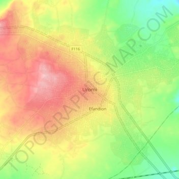 Uromi topographic map, elevation, terrain