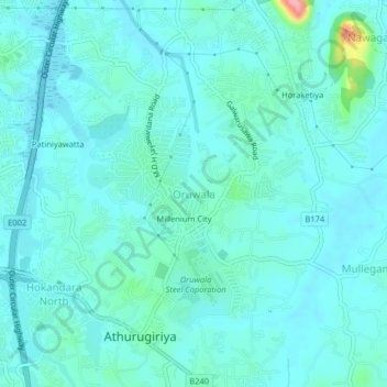 Oruwala topographic map, elevation, terrain