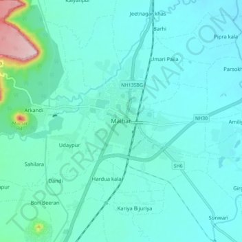 Maihar topographic map, elevation, terrain