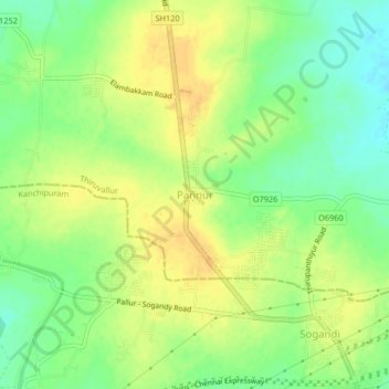 Pannur topographic map, elevation, terrain