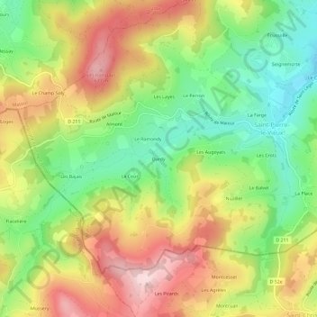 Dardy topographic map, elevation, terrain