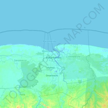 Distrikt Paramaribo topographic map, elevation, terrain