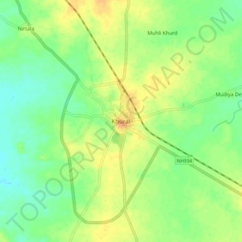 Khurai topographic map, elevation, terrain