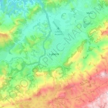 Lubero topographic map, elevation, terrain