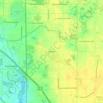 Northdale topographic map, elevation, terrain