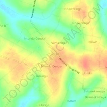 Ntunda topographic map, elevation, terrain