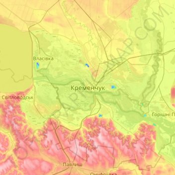 Kremenchuk topographic map, elevation, terrain