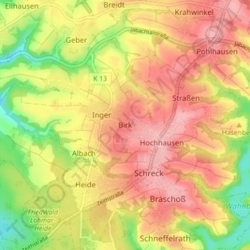 Birk topographic map, elevation, terrain
