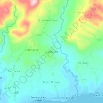 Casingan topographic map, elevation, terrain