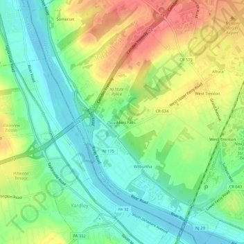 Scudders Falls topographic map, elevation, terrain