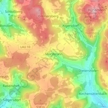 Morsbrunn topographic map, elevation, terrain
