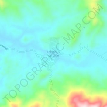 Zocoteaca de León topographic map, elevation, terrain