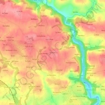 Kerféles topographic map, elevation, terrain