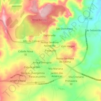 Paracatu topographic map, elevation, terrain