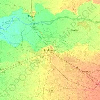 Ludhiana topographic map, elevation, terrain