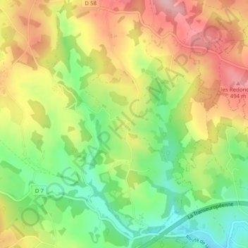 Trauges topographic map, elevation, terrain