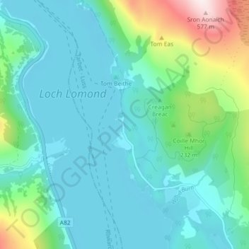 Rowardennan topographic map, elevation, terrain