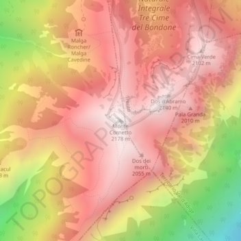 Monte Cornetto topographic map, elevation, terrain