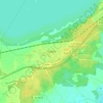 Gualöv topographic map, elevation, terrain