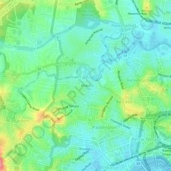 Ithaca topographic map, elevation, terrain