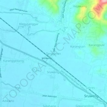 Tanggeran topographic map, elevation, terrain