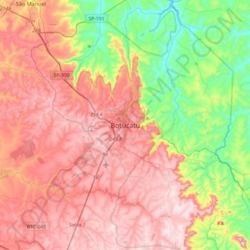 Botucatu topographic map, elevation, terrain