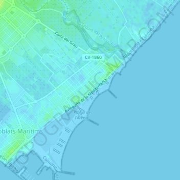 La Malvarrosa topographic map, elevation, terrain