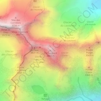 Pic Gaspard topographic map, elevation, terrain