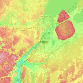 Trollhättan topographic map, elevation, terrain