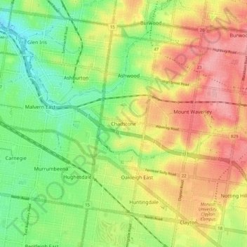 Chadstone topographic map, elevation, terrain