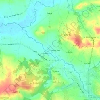 Pasquet topographic map, elevation, terrain