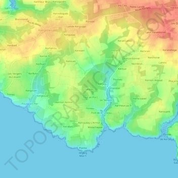 Trelazec topographic map, elevation, terrain