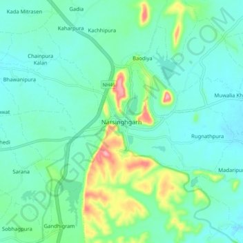 Narsinghgarh topographic map, elevation, terrain