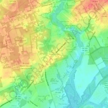 Coxs Corner topographic map, elevation, terrain