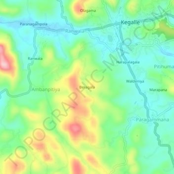 Beragala topographic map, elevation, terrain