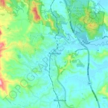 Nambour topographic map, elevation, terrain