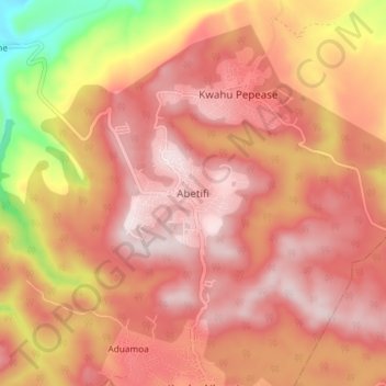 Abetifi topographic map, elevation, terrain