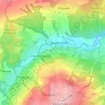 Hamsterley topographic map, elevation, terrain