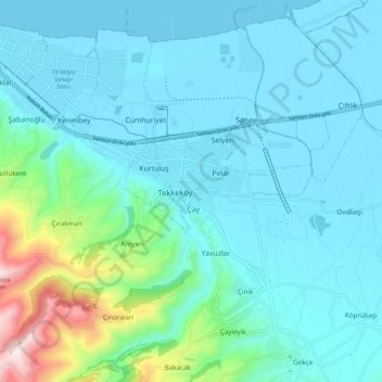 Tekkeköy topographic map, elevation, terrain