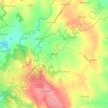 Busseroles topographic map, elevation, terrain