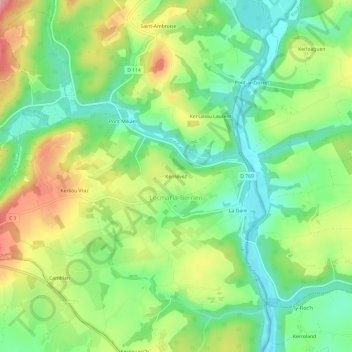 Kernévez topographic map, elevation, terrain