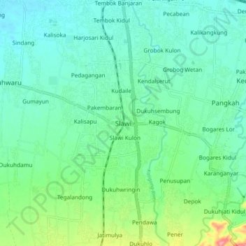 Slawi topographic map, elevation, terrain