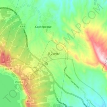 El Congo topographic map, elevation, terrain