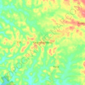 Yakassé-Attobrou topographic map, elevation, terrain
