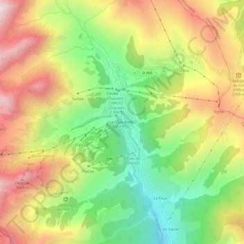 La Foux d'Allos topographic map, elevation, terrain