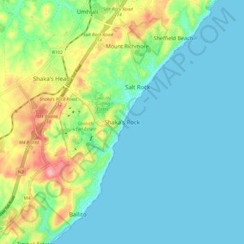 Shaka's Rock topographic map, elevation, terrain