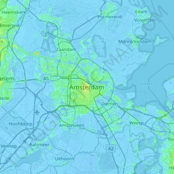 Amsterdam topographic map, elevation, terrain