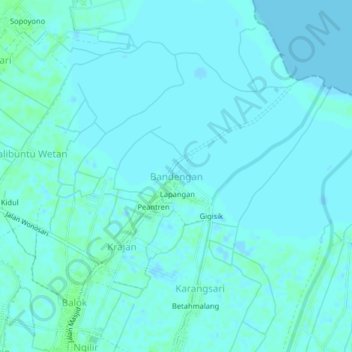 Bandengan topographic map, elevation, terrain